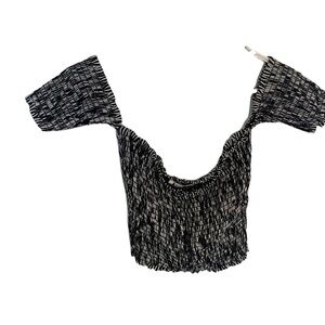 Audrey 3+1 Smocked Off Shoulder Top Black White Geo
